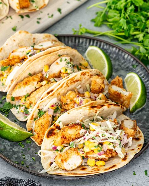 Fried Chicken Tacos, Tangy Slaw, Fried Chicken Taco, Supper Meals, Dips Appetizers, Light Dinners, Fried Tacos, Clams Casino, Avocado Taco