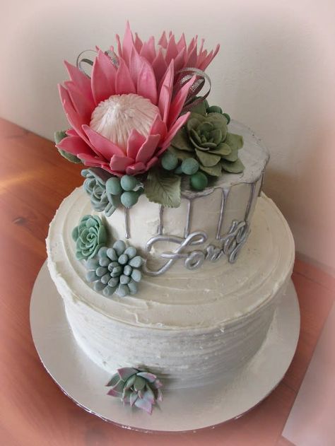 Protea Birthday Cake - cake by gailb Wedding Cake Protea, Africa Cake, Succulent Wedding Cakes, Butter Cream Icing, Fairy Cupcakes, Boho Wedding Cake, Cream Icing, Cake Pop Sticks, Fondant Flowers