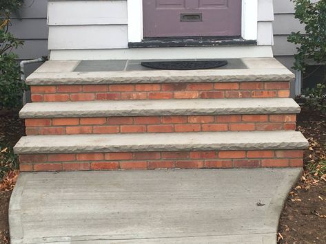 Brick Front Steps, Front Steps Makeover, Steps Makeover, Garden Privacy Fence, Concrete Front Steps, Front Porch Stone, Front Door Steps, Front Porch Steps, Indian Stone