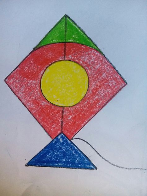 Kite...pastel color on paper Easy Drawing For Class 1, Nursery Class Drawing, Drawing For Nursery Kids, Kite Sketch, Kite Drawing For Kids, Kids Drawing Projects, Kite Drawing, Basic Drawing For Kids, Scenery Drawing For Kids