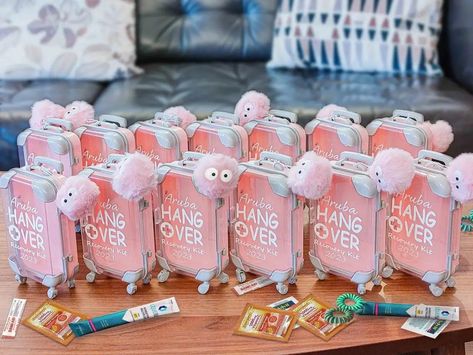 15 Pink Party Favors Ideas Your Party Guests Will Love! Home Bar Ideas Small Corner, Hangover Essentials, Girls Trip Gifts Bags, Pink Goodie Bags, Barbie Party Favors, Hangover Recovery Kit, Bachelorette Party Favor Bags, Party Favors Ideas, Birthday Bags