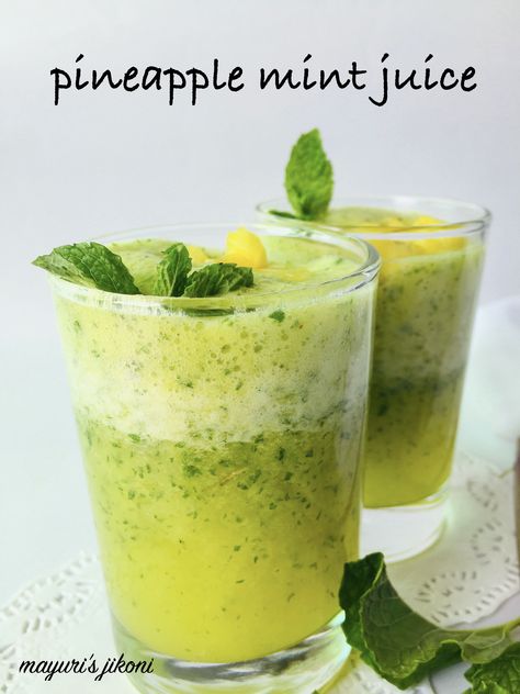 Pinapple Recipes Juice, Pineapple Mint Juice, Green Juice Pineapple, Pineapple Mint Mocktail, Healthy Juice Recipe, Pineapple Mint Mojito, Mint Juice, Herbs Recipes, Pineapple Juice Recipes