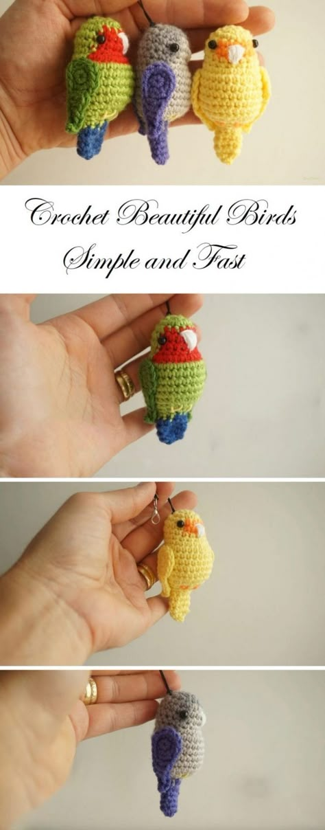 Free Tiny Animal Crochet Patterns, Free Bird Crochet Pattern, Realistic Amigurumi, Crocheting Blanket, Amigurumi Easy, Crochet Beautiful, Keychain Pattern, Tutorial Amigurumi, Birds Design