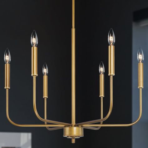 LNC Pict 6-Light Antique Gold Modern/Contemporary Chandelier in the Chandeliers department at Lowes.com Golden Chandelier, Candlestick Chandelier, Dining Room Chandelier Modern, Antique Candle Sticks, Kitchen Island Chandelier, Gold Candle Sticks, Gold Fixtures, Large Pendant Lighting, Modern Candles