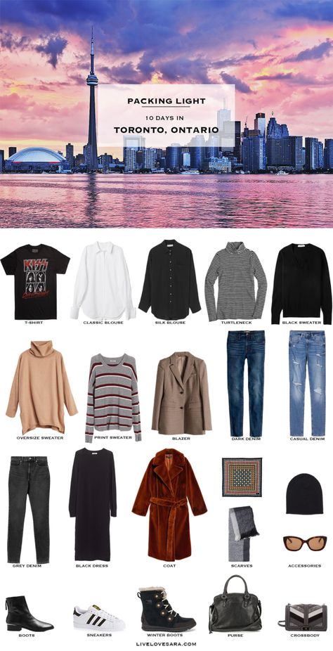 Packing Light: 10 days in Toronto, Ontario, in Late Autumn/ Early Winter. What to pack. Travel Capsule Wardrobe 2018 Cold Weather Capsule Wardrobe, Cold Weather Capsule, Visit Toronto, Travel Fashion Winter, October Outfits, Oversized Black Sweater, Winter Travel Outfit, Light Travel, Travel Capsule