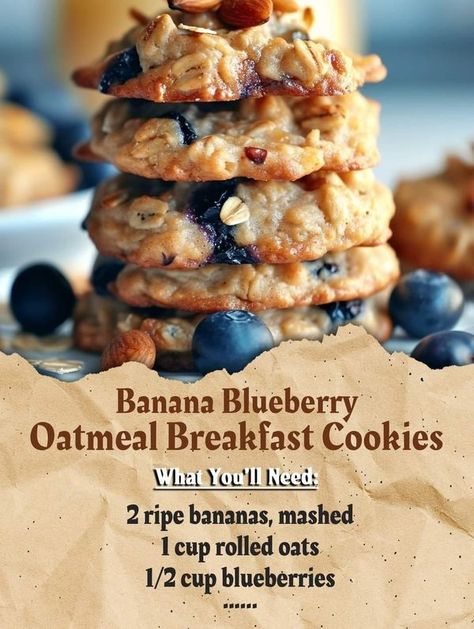 Blueberry Oatmeal Breakfast Cookies, Blueberry Oatmeal Cookies, Cooking Bananas, Oatmeal Breakfast Cookies, Blueberry Cookies, Blueberry Breakfast, Blueberry Oatmeal, Ripe Bananas, Grandmas Recipes