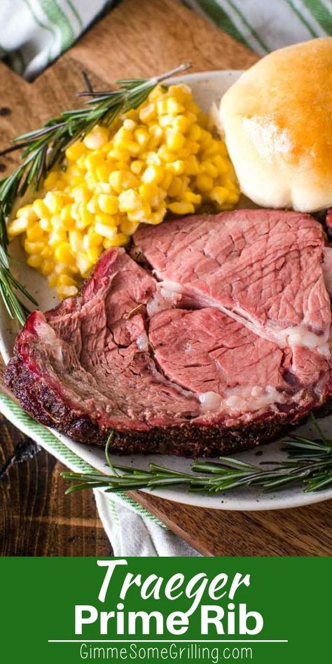 This Traeger Prime Rib is perfectly seasoned and then smoked on your electric pellet grill for a delicious Christmas dinner for your family! #traeger #primerib Traeger Prime Rib, Grilled Prime Rib, Smoked Prime Rib Roast, Traeger Cooking, Smoked Prime Rib, Prime Rib Roast Recipe, Prime Ribs, Traeger Smoker, Traeger Grill Recipes