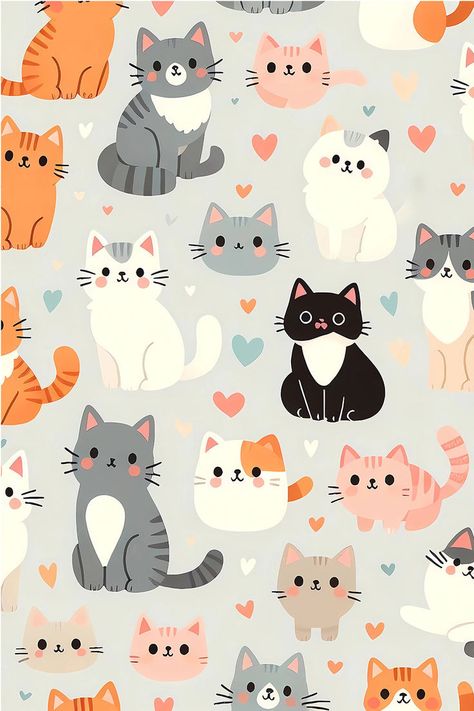 It's an ideal choice for cat lovers looking to express their affection for these adorable pets. #cat #pattern Cat Pattern Wallpaper, Pastel Cat, Wallpaper Gatos, Cat Phone Wallpaper, Cute Cat Illustration, Cat Background, Tabby Kitten, Cat Vector, Cute Wallpaper For Phone