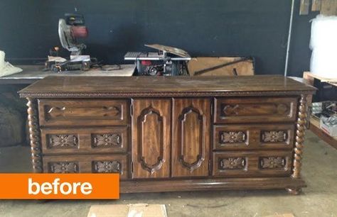 Before &; After: Dresser Gets a New, Old-World Update Dark And Gloomy, 70s Furniture, Dresser Refinish, Eco Furniture, Dresser Redo, Laminate Furniture, Bedroom Furniture Makeover, Dressers Makeover, Cottage Furniture