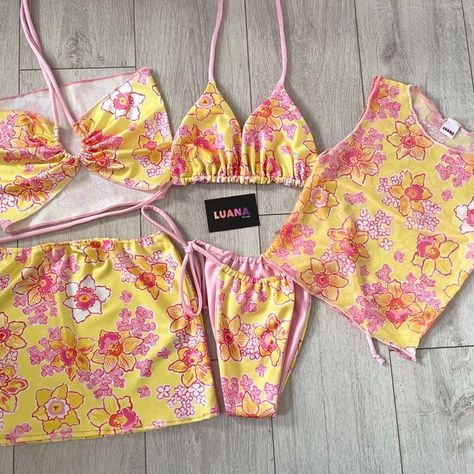 Looks Hip Hop, Swimsuit Inspo, Trendy Swimsuits, Mesh Tank Top, Cute Bathing Suits, Coconut Girl, Pink Floral Print, Cute Swimsuits, Summer Bikinis