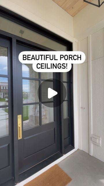 Toni Roberts, Design Dazzle on Instagram: "Front porch love! Beautiful porch ceilings! Are you team stained wood or team painted wood? And how about that front door? #paradehome #frontporch #porchceiling #porchceilings #stainedporchceiling#woodporchceiling #entrydoor" Painted Porch Ceiling, Front Porch Ceiling Ideas, Porch Ceiling Ideas, Front Porch Ceiling, Front Wall Design, Porch Ceiling, Stained Wood, Wood Ceilings, Painted Wood