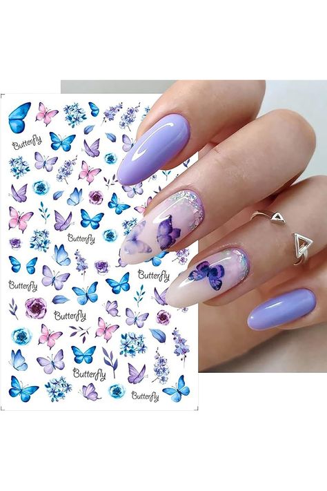 6Sheets Butterfly Nail Art Stickers Decals 3D Self-Adhesive Nail Decals Fall Blue Pink Purple Butterfly Designs Nail Art Supplies Colorful Flower Nail Stickers Embossed Engraved Nail Decals for Women Manicure Decorations Butterfly Sticker Nail Art, Nail Decals Designs, Decals For Women, Fall Blue, Water Nails, Butterfly Designs, Butterfly Nail Art, Nail Art Stickers Decals, Nail Art Sticker