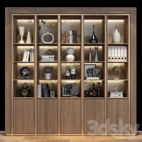 Modern luxury wooden bookshelf GHS-2368 - Rack - 3D Models Modern Luxury Bookcase, Modern Luxury Bookshelves, Office Rack Design, Book Shelf Partition, Book Rack Design Bookshelves, Luxury Bookcase Design, Book Shelf Design Modern, Kitchen Bookshelf Ideas, Crockery Unit Ideas