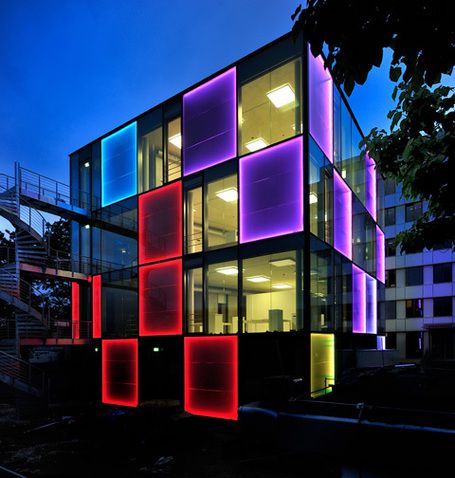 Keeping the neighbors up. Window Reveal, Geothermal Energy, Facade Lighting, Glass Facades, Building Facade, Shipping Container Homes, Building Exterior, Architecture Exterior, Facade Architecture