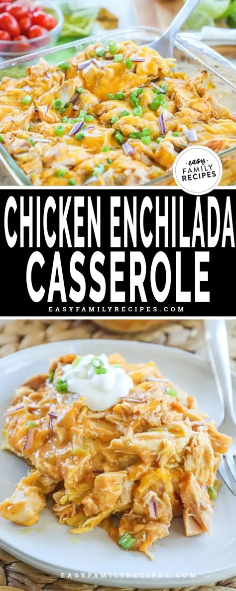 Chicken Enchilada Casserole · Easy Family Recipes Chicken Breast Recipes Kid Friendly, Layered Chicken Enchilada Casserole, Shredded Chicken Casserole, Easy Enchilada Casserole, Easy Chicken Enchilada Casserole, Healthy Chicken Enchiladas, Mexican Favorites, Packed Meals, Chicken Enchilada Casserole Recipe