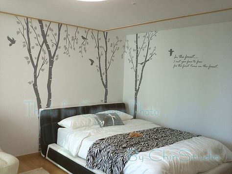 Nature Wall Decal Art Wall Sticker Tree Decal3 Leafy by ChinStudio, $79.00 Birch Tree Wall Decal, Forest Wall Decals, Tree Decal, Wall Mural Decals, Floor Paint, Forest Wall Mural, Tree Decals, Flying Birds, Tree Wall Stickers