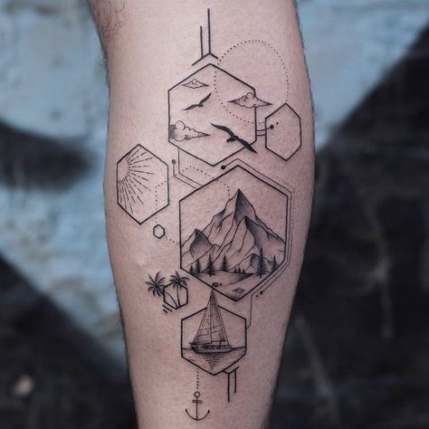 Geometric Shape Tattoo, Berg Tattoo, Outdoor Tattoo, Geometric Mountain Tattoo, Hexagon Tattoo, Tatoo 3d, Honeycomb Tattoo, York Yorkshire, Mountain Tattoo Simple