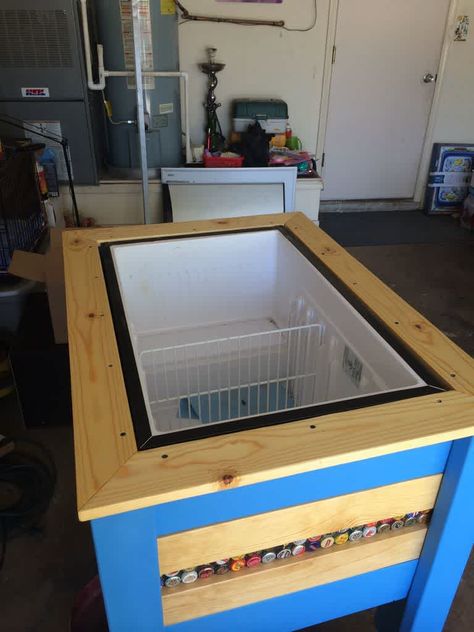 9 Mini Fridge Ideas, Backyard Cooler, Fridge Ideas, Old Fridge, Wooden Cooler, Fridge Cooler, Diy Beer, Build A Frame, Dog Parks