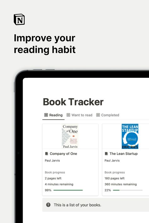 Improve your reading habit with Notion Template Do you feel like you want to read more, but are having a hard time keeping up? Use this Notion Book Tracker to read more books. It’s easier when you have an effective, motivating book-tracking system. #notion #notiontemplate #notionaesthetic #notiontemplateidea #notiondashboard Notion Template Free Download, Notion Book Template, Notion Reading Template Free, Notion Reading Template, Notion Template For Reading, Notion Lecture Notes, Book Log Notion, Notion Reading Tracker, Book Journal Notion