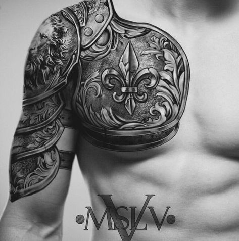 Men’s Armor Tattoo, Armor Back Tattoo, Body Armour Tattoo, Shoulder Armor Tattoo Design For Men, Tattoo Armor Shoulder, Armour Tattoo Shoulder, Armor Tattoos For Men, Armour Sleeve Tattoo, The Armor Of God Tattoo