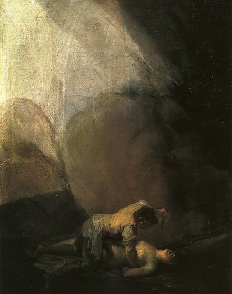 Francisco Goya (1746–1828, Spain) - Brigand Murdering a Woman [oil], 1798 - 1800, 105.4 x 80.7 cm, private collection Dark Color Palette, Francisco Goya, Spanish Artists, A4 Poster, Old Master, Rembrandt, Vintage Artwork, Black Paint, Art Reproductions