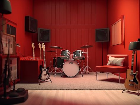 Premium Photo | Music Studio Recording Room In Red Wall AI Generated Music Studio Interior, Studio Recording Room, Recording Room, Project Room, Red Studio, Recording Studio Design, Photo Music, Music Room Decor, Red Wall