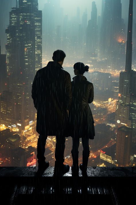 Futuristic Couple Aesthetic, Sci Fi Couple Aesthetic, Cyberpunk Couple Art, Dystopian Couple Aesthetic, Sci Fi Romance Aesthetic, Dystopian Romance Aesthetic, Dystopian Couple, Dystopian World Aesthetic, Cyberpunk Romance