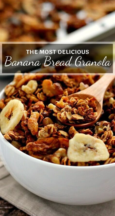 Banana Bread Granola Recipe, Banana Granola Recipe, Fall Farmstand, Dairy Shop, Banana Bread Granola, Granola Homemade, Savory Granola, Banana Granola, Breakfast Oats