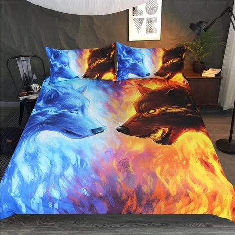 Home Textile Bedding Set Bedclothes Double Headed Wolf Home Decor Super Comfy and Warm Comforter Set Cotton Bedding Sheet 3d Duvet Cover Bedding Set Cute Bed Sets, Cool Bedding, Cute Bed, Blue Bedding Sets, 3d Bedding, Bedroom Stuff, Patterned Bedding, Blue Bedding, Bed Sets