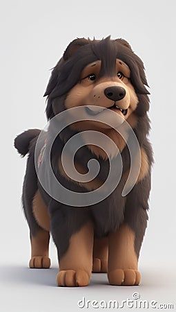 Tibetan Mastiff Dog, Tibetan Mastiff, Mastiff Dogs, Brown Fur, Portrait Illustration, Framed Artwork, White Background, Stock Illustration, Royalty Free