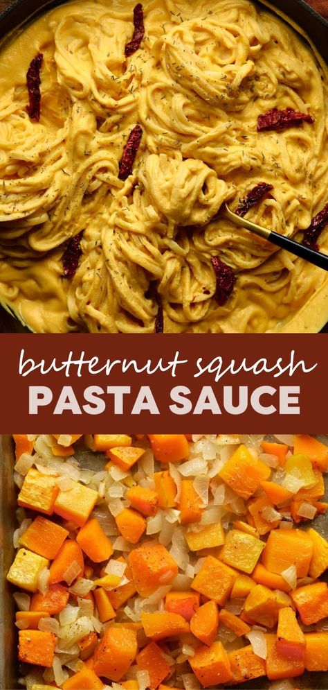 This smooth and creamy Butternut Squash Pasta Sauce is easy to make with minimal ingredients, like roasted butternut squash, onions, and herbs. Pour it over cooked pasta noodles for comforting fall family dinners! Roasted Squash Pasta Sauce, Squash Pasta Sauce Recipes, Fall Family Dinners, Goat Cheese Pasta Sauce, Creamy Butternut Squash Pasta, Squash Pasta Sauce, Butternut Squash Pasta Sauce, Creamy Butternut Squash, Goat Cheese Pasta