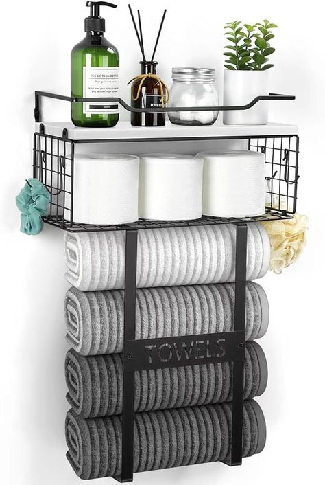 Amazon.com: Towel Racks for Bathroom Wall Mounted - Bath Wall Towel Holder Set above Toilet Storage, Rolled Towel Shelf Organizer for Small Bathroom White, Wood Vertical Towel Rack for Bathroom Wall Decor : Home & Kitchen Organizer For Small Bathroom, Towel Racks For Bathroom, Toallero Ideas, Wall Towel Racks, Bathroom Towel Storage, Wall Mounted Towel Rack, Small Bathroom Organization, Towel Shelf, Towel Organization