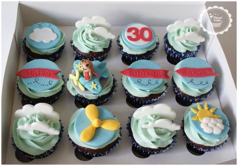 Plane cupcakes by Planet Cakes Plane Cupcakes, Airplane Cupcakes, Airplane Birthday Cakes, Planet Cake, Airplane Cake, Planes Birthday, Planes Party, Airplane Birthday Party, Cupcake Cake Designs