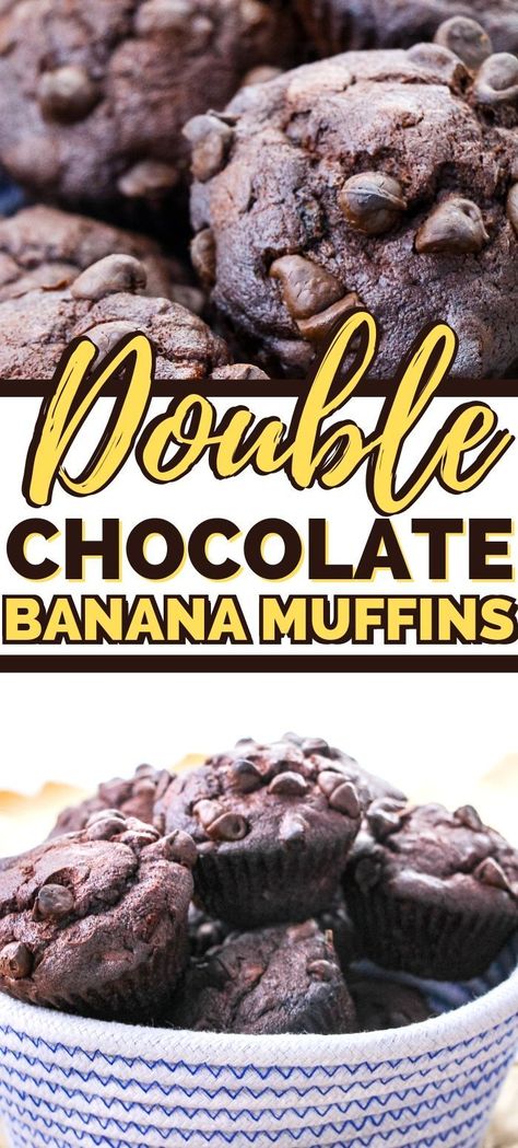 Easy Chocolate Bars, Double Chocolate Banana Muffins, Chocolate Banana Muffins Recipe, Strawberry Muffin Recipes, Double Chocolate Chip Muffins, Oatmeal Breakfast Cookies, Double Chocolate Muffins, Banana Nut Muffins, Dessert Breakfast