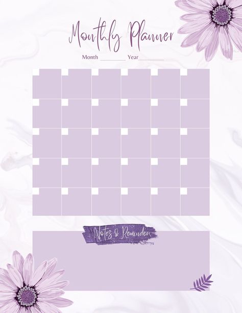 Purple floral minimal monthly planner freegoodnotesplanner #plannerclipart #digitalplannershop🗃️ Planer Organisation, Cute Daily Planner, Organisation Tips, Undated Monthly Planner, Study Planner Printable, Planner Writing, Monthly Planner Template, 2024 Planner, Weekly Planners