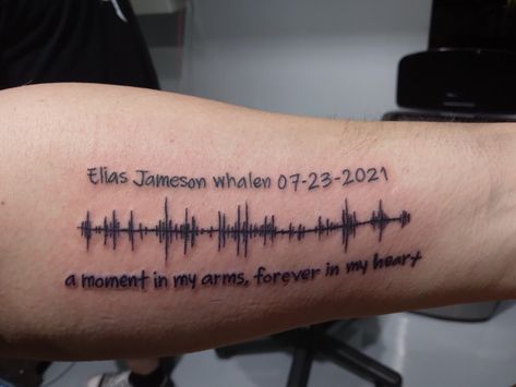 Stillborn memorial tattoo, heartbeat sound wave Wave Heartbeat Tattoo, Heartbeat Tattoo Memorial, Marker Tattoos, Tattoo Heartbeat, Sound Wave Tattoo, Dedication Tattoos, Heartbeat Sound, Tattoo Memorial, Nova Tattoo