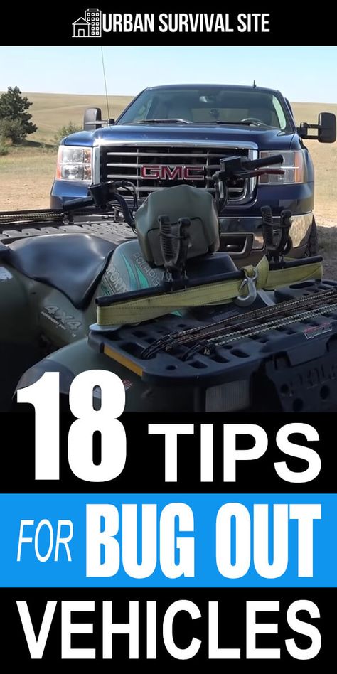 Make sure your bug out vehicle has great tires, that it doesn't draw too much attention, and that it has enough room for your family and supplies, etc. That's just 3 of the 18 bug out vehicle tips in this video by Reality Survival. Bug Out, Bug Out Vehicle Ideas, Bug Out Truck, Bug Out Location, Bug Out Trailer, Survival Quotes, Bug Out Vehicle, Urban Survival, Emergency Preparation