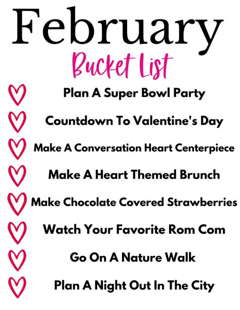 February Bucket List Ideas - February Bucket List 2024, Feb Bucket List, February Goals Ideas, February Checklist, February Bucket List For Kids, 2024 Bucket List Ideas, February Special Days List 2024, February To Do List, February Bucket List