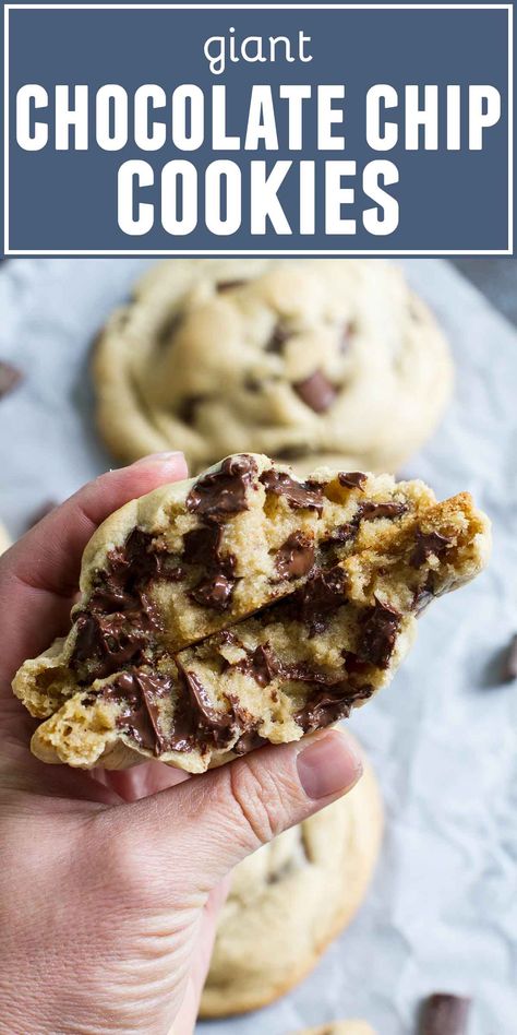 Faster than calling for a cookie delivery, this Giant Chocolate Chip Cookie recipe gives you 5 warm, gooey, giant chocolate chip cookies in no time at all. #cookies #chocolatechipcookies #baking #dessert #chocolate Giant Chocolate Chip Cookies, Giant Cookies, Giant Chocolate Chip Cookie, Desert Ideas, Cookie Delivery, Giant Chocolate, Giant Cookie, All Things, Chocolate Chip Cookie Recipe