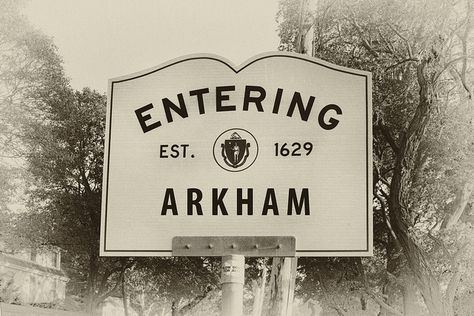 Now entering Arkham, Lovecraft Country MA by Daniel Mennerich, via Flickr    Now entering Arkham, Lovecraft Country MA    Arkham is a fictional city in Massachusetts, part of the Lovecraft Country setting created by H. P. Lovecraft and is featured in many of his stories, as well as those of other Cthulhu Mythos writers. Fictional City, Lovecraft Country, Lovecraft Art, Mountains Of Madness, Call Of Cthulhu Rpg, Lovecraft Cthulhu, Weird Fiction, Lovecraftian Horror, H P Lovecraft