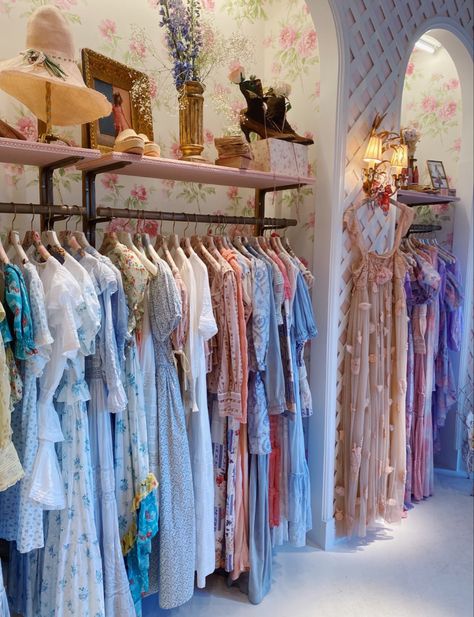 Cottage Core Closet, Boutique Store Front Ideas, Dress Display Ideas, Wedding Night Bedroom, Boutique Store Front, Boutique Displays, Night Bedroom, Cottage Core Home, Vintage Store Displays