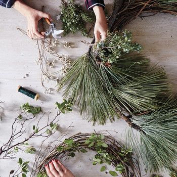 Christmas Garlands & Wreaths | Martha Stewart Straw Wreath, Make A Wreath, Holiday Greenery, Easy Christmas Wreaths, Wooden Wreaths, Wreath Making Supplies, Flower Wreaths, Christmas Wreaths To Make, Crepe Paper Flowers