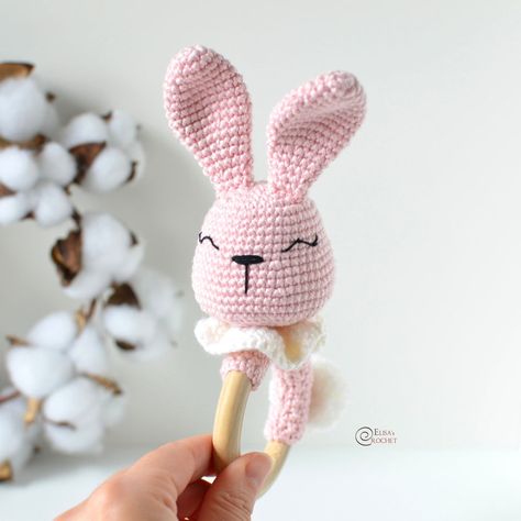 Teething Ring Pattern, Teether Pattern, Bunny Teether, Crochet Nursery Decor, Crochet Rattle, Ring Pattern, Crochet Nursery, Crochet Baby Toys, Teething Ring