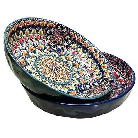 Qlans Serving Bowls 10.2inch 75 Oz Fruit Bowls Salad Bowls, Pasta Bowl Set of 2, Serving Dishes for Entertaining, Vibrant Color Large Bowls for Party,Microwave & Dishwasher Safe Large Bowls, Taco Salads, Colorful Bowls, Colorful Dishes, Pasta Bowl Set, Big Salad, Everyday Dishes, Fruit Bowls, Pasta Bowl