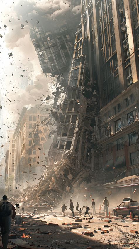 #CollapsingBuilding #PedestriansFleeing #Hyperrealistic #9:16 #TheCandie Bombed City, Breaking New, Destroyed Building Aesthetic, Abandoned City Concept Art, Collapsed Building, Broken Building, Broken City, Marvel Background, Inspirational Digital Art