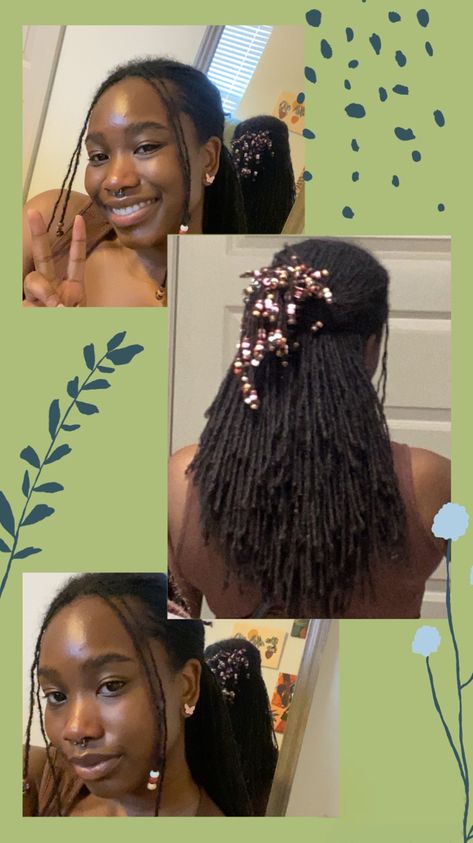 Cute Sister Loc Hairstyles, Sister Locs With Beads, Micro Locs With Beads, Beads On Sisterlocks, Beads On Micro Locs, Microlocs With Beads, Sister Locs Sisterlocks Styles, Sister Locs Hairstyles, Microloc Hairstyles