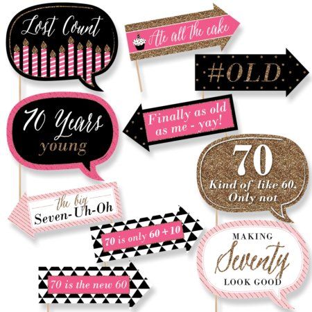 Funny Chic 70th Birthday - Pink, Black and Gold - Birthday Party Photo Booth Props Kit - 10 Count Birthday Party Photo Booth, Funny Photo Booth, Diy Photo Booth Props, Party Photo Booth Props, 50th Birthday Decorations, Birthday Photo Booths, 90's Birthday Party, Gold Birthday Party, 70th Birthday Parties