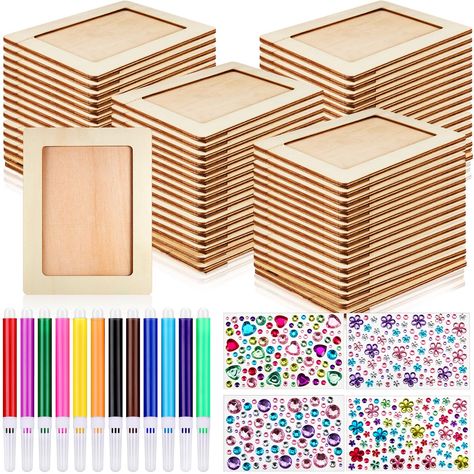 PRICES MAY VARY. Photo frame painting craft kit: 32 pieces of wooden photo frames, 12 colors mini watercolor pens, and 4 sheets different shaped crystal diamond stickers, large quantity, many types, enough to meet your different needs, such as DIY with your family or as a gift to others Photo frame: these DIY photo frames come from natural wooden material, not easy to break with skillful and careful workmanship, featuring smooth surface, and can serve you for a long time, the outer size of the w Diy Photo Frame, Photo Frame Decoration, Diy Photo Frames, Frame Decoration, Color Pen, Art & Craft Kit, Diy Picture Frames, Wooden Photo Frames, Wooden Picture Frames