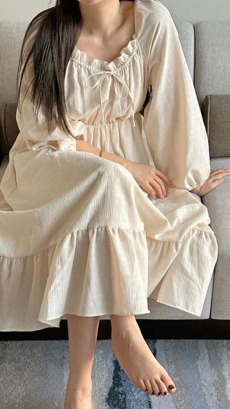 Home Outfit Dress, House Dress Aesthetic, Comfy Dresses To Wear At Home, Pajama Dress Nightgowns, Korean Pajamas Aesthetic, Home Dress Women Simple, Loose Fitting Dresses Summer, Home Dress Comfy, Modest Pajamas