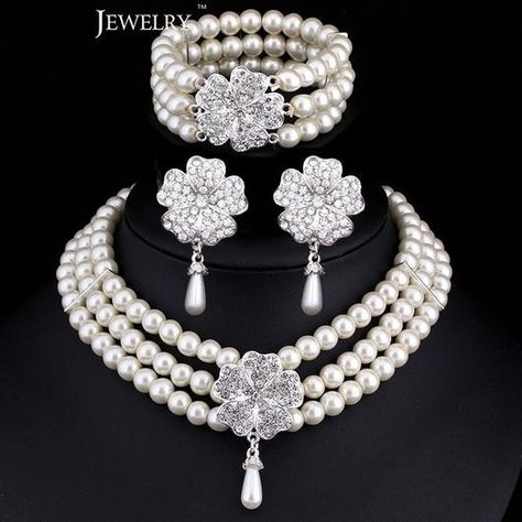 Cream Pearl Wedding Jewelry Sets, Necklace, Bracelet and earrings – Bling Brides Bouquet - Online Bridal Store Pearl Wedding Accessories, Pearl Wedding Jewelry Sets, Bridal Jewelry Pearl Sets, Pearl Wedding Jewelry, Pearl Necklace Designs, Pearl Bridal Jewelry, Bridal Necklace Set, Pearl Jewelry Wedding, Pearl Necklace Set